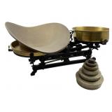 European Cast Iron Balance Scale Brass Pans