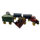 Vtg Metal Truck w/ 5 Pull Behind Trailers