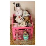 Plastic Basket of Assorted Decor Items