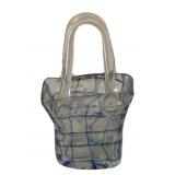 Vintage Cobalt & White Blown Glass Handbag Vase