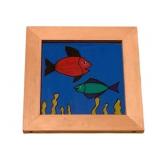Framed Painted Glass Art - 10.5 x 10.5
