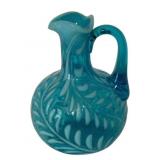 Blue Opalescent Glass Cruet - as is - cracked