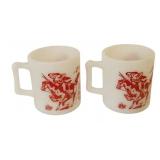 2 Vtg Hazel Atlas Milk Glass Mugs w/ D. Crockett