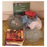 Lot of Assorted Glass Platters, Bowls, Cookbooks