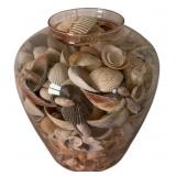 Pink Glass Vase Full of Seashells - 12.5 x 10