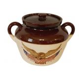 Stoneware Bean Pot w/ Eagle Print - 8 x 7