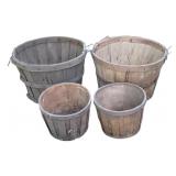 4 Wooden Apples Baskets - 10.5 x 14