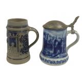 2 German Beer Mugs - 6.25', 7' Tall