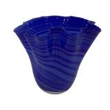 Blue Swirl Art Glass Vase 7'