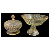 2 Clear Glass Compotes w/ Gold Trim - 6.5', 7'
