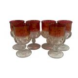 6 Red/Clear Goblets - 5.75' Tall