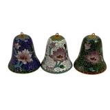 3 Cloisonne Enamel Bells - 2' Tall