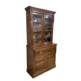 English Victorian Carved 2 Piece Bookcase