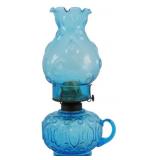 Vintage L.E. Smith Blue Glass Oil Lamp 12'
