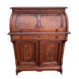 Victorian Walnut Cylinder Roll Secretary
