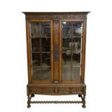 English Oak Barley Twist Two Door Carved Bookcase