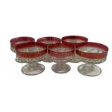 6 Red/Clear Glass Goblets - 4.5' Tall