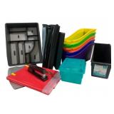 Assorted Containers, tray, notebooks & more