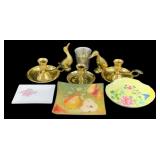 Lot of Assorted Brass Items & Glass Plates