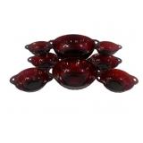 8 Red Glass Bowls - 8' Round