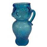 Blue Kanawha Glass Owl Figural Pitcher 5'x2'