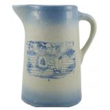 Vintage Stoneware Blue & White Pitcher 9'