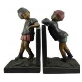 Pair Bronze Boy & Girl Large Bookends 11'