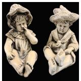 Pr Vintage Style Seated Children Statues 13"