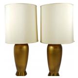 Pr Mid-Century Gold Ceramic Table Lamps 35.5'