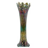 Vintage Iridescent Green Carnival Glass Vase