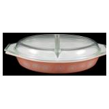 Vtg Pyrex Pink Daisy Divided Dish w/ Lid