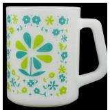 Vtg Federal Blue & Green Floral Milk Glass