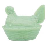 Jadeite Glass Hen on Nest Figure 5'x6'x4.5'