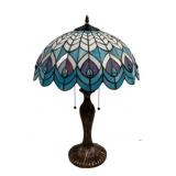 Tiffany Style Stained Glass Peacock Lamp 24'