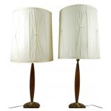 Mid Century Pr Walnut & Brass Table Lamps 36'