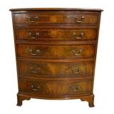 Flame Mahogany Bow Front 5 Drawer Chest