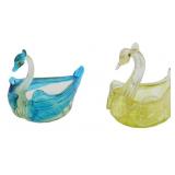 2 Vintage Murano Glass Swans 3'