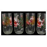 4 Vtg Christmas Glasses w/ Santa & Reindeer
