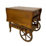Vintage Wooden Drop Leaf Tea Cart w/ Wheels