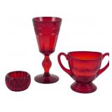 3 Assorted Ruby Glass Items