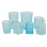 Assorted Blue Opalescent Pressed Glass