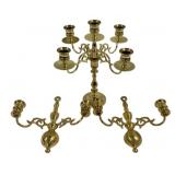 3 Brass Candelabras - 10 x 9, 11.5' Tall