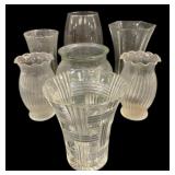 7 Assorted Glass Vases - 7", 10" Tall