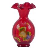 Fenton Ruby Art Glass Vase w/ Ruffled Rim 9'