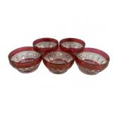 5 Red/Clear Glass Bowls - 5' Round
