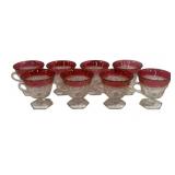 8 Red/Clear Glass Cups - 3.5' Tall
