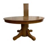 Vintage Oak Round Pedestal Base Table w/ Leaf