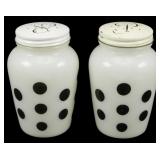 Pr Fire King Black Polka Dot Shakers 4.5'