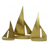 3 Mid Century Solid Brass Sailboat Sculptures