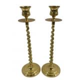 Pair Brass Candleholders - 10.5' Tall